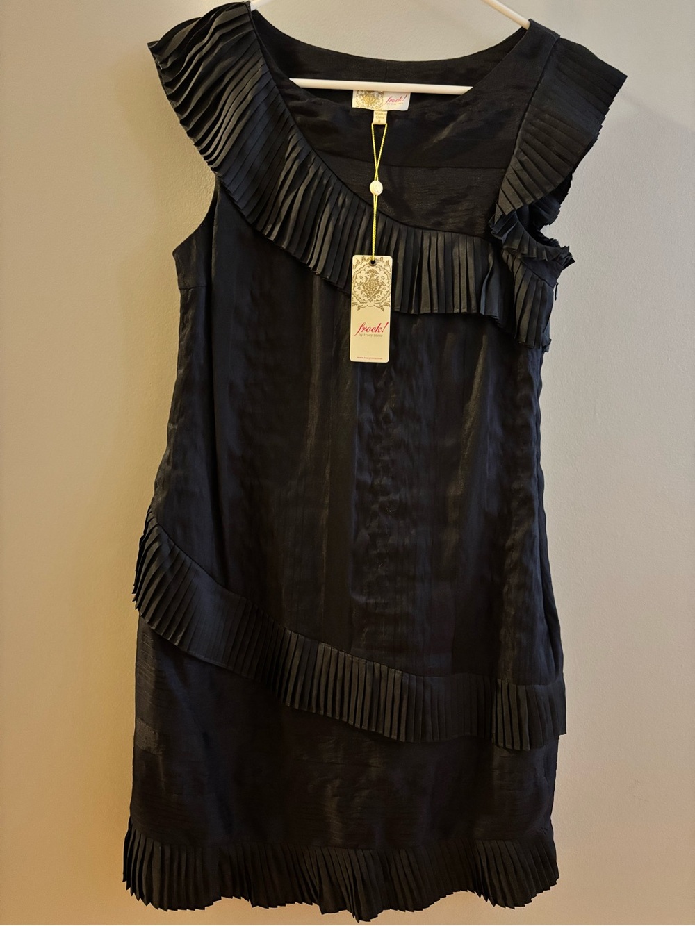 Tracy Reese Black Sleeveless Mini Dress with Pleated Ruffle Trim